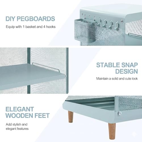 SYKIARIOL Kids Nightstand for Girls, 3-Tier Storage Shelf, Mint Green - Image 5