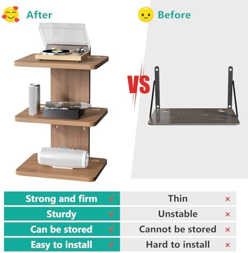 WALI Floating TV Shelf, 3 Tier Projector Shelf for DVD Players, Routers, Game Consoles, Cable Boxes, Living Room Decor Accessories, Wall Mount Shelves Holds Up to 22lbs (CS303N), 3-Shelf, Walnut Brown - Image 5