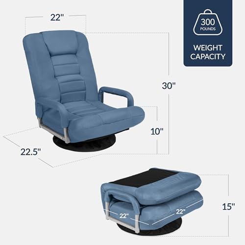 Best Choice Products Swivel Gaming Chair 360 Degree Multipurpose Floor Chair Rocker for TV, Reading, Playing Video Games w/Lumbar Support, Armrest Handles, Adjustable Foldable Backrest - Dusty Blue - Image 3