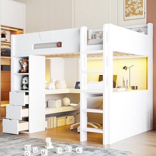 Merax Full Size Wood Gaming Loft Bed with U-Shaped Desk, Lights & USB Ports - Image 4