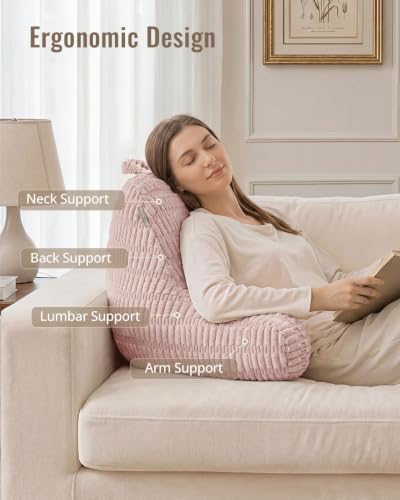 Blissful Diary Reading Pillow, Backrest Pillow with Shredded Memory Foam for Adult & Children, Designed for Bed and Couch Sitting Up, Includes Arms, Pockets and Washable Cover, Pale Pink - Image 2