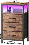 Huuger Night Stand with Charger Station and LED Lights, 3 Drawer Nightstand by Huuger