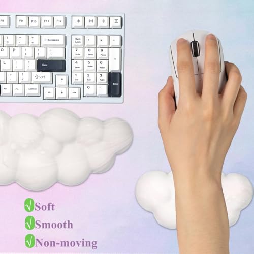 Gaming Desk Mat with Keyboard Wrist Rest Set, 4 in 1 Mouse Pad Set | White Large Mouse Pad& Cloud Keyboard Wrist Rest& Mouse Wrist Rest&Coaster, Comfort and Support for Typing and Gaming - Image 3