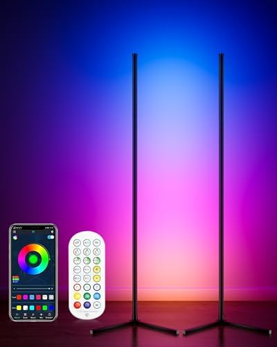 LED Corner Floor Lamp 2 Pack, 65" Tall Smart RGB Floor Lamp with APP and Remote Control, Ambient Lighting Color Changing Standing Lamps with Music Sync and Timing for Living Room, Bedroom, Gaming Room by CCACC