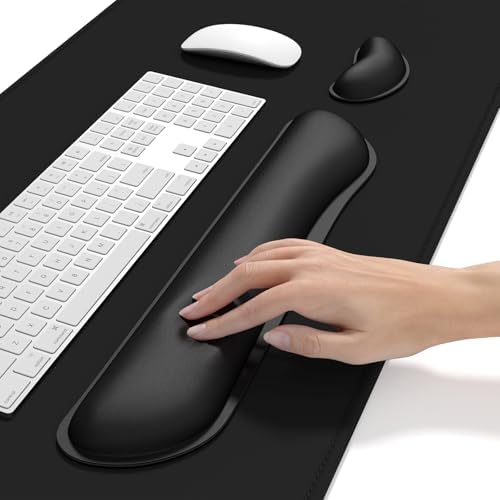 Dapesuom Keyboard Wrist Rest Mouse Pad Set, 4Pcs Extended Large XXL Gaming Mousepad + Mouse Wrist Cushion + Memory Foam Keyboard Wrist Support + Cup Coaster, Black 31.5x15.7in Desk Pad for Home Office - Image 6