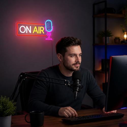 ON AIR Neon Sign with Microphone Neon Live On Air Sign for Recording Studio - Image 5