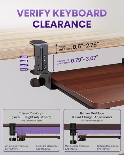 Ergonomic Mouse & Keyboard Tray Under Desk, 20x11.8In Board, Walnut - Image 6