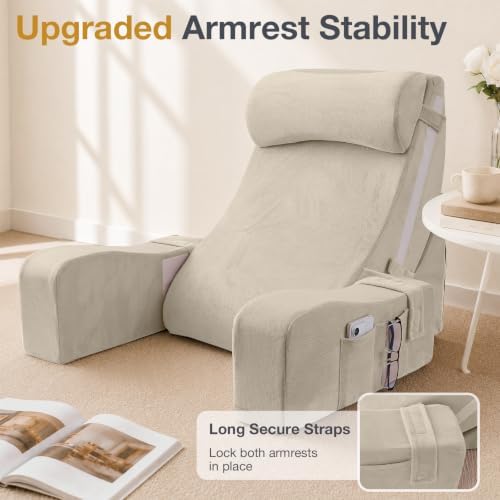 Sasttie 15-25 inch Adjustable Reading Pillow with Armrests, Beige - Image 2