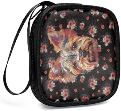 Dog and Flower Headphone Bag Travel Headphones Carrying Case, Protective Shell Travel Bag for Cable, Charger Storage for Earphone, Earbud, Earpieces - Image 3
