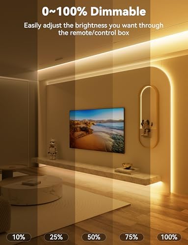 PAUTIX COB LED Strip Light,LED Lights 16.4ft,UL Listed Warm White 2700K Dotless Strip Lights,CRI93+ Super Bright Dimmable 24V Flexible Tape Light with RF Remote,for Cabinets,Kitchen Office Lighting - Image 2