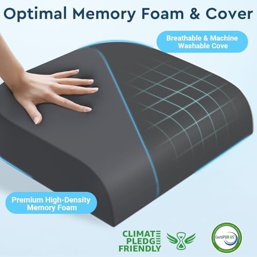 Seat Cushion, Memory Foam Office Chair Cushion, Gray, X-Large | Office Desk Accessories, Butt Pillow for Long Sitting Sciatica, Coccyx, Tailbone, Hip Pain Relief - for Home, Car, Airplane - Image 3