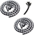 Spiral Cable Wrap with Clip,Dia.25mm Desk Cable Organizer Spiral for Wire Management,4.9Ft Flexible Wire Organizer with Wire Grip- Keep Office Cords Neat, Tangle-Free and Protected,Silver 2 Packs by Fogun