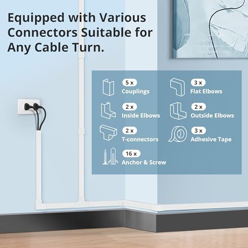 Cord Covers for Wires on Wall Extra-Long, 24ft TV Cord Hider Kit, Paintable Cable Management Concealer, TV Wire Hider for Wall, White Cable Raceway Channel, 8 x L36in x W0.95in x H0.55in - Image 4