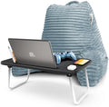 Nestl Stone Blue Reading Pillow with Bed Desk for Laptop and Writing, Luxe Cut Plush Back Pillow for Sitting Up, Back and Arms Adjustable Support for Adult and Teens, Foldable Lap Desk for Bed 22x14” by Nestl