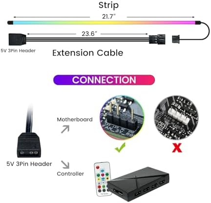 Vetroo LED Strip for PC, 21.7-inch 5V 3-Pin ARGB Light Bar - Image 2
