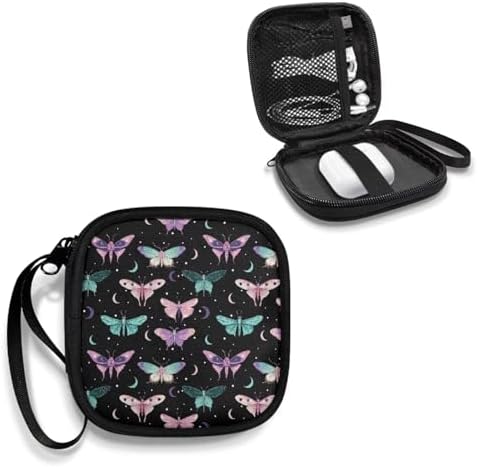 Butterfly and Moon Headphone Carrying Case Storage Bag Pouch for Bluetooth Wireless Headphones, Cords, Cable, Earbuds, Charger, USB Flash Driver, MP3 - Image 2