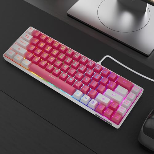 GEODMAER 65% Gaming Keyboard, LED Backlit Mini Wired Keyboard, Ultra-Compact Anti-Ghosting No-Conflict 68 Keys Membrane Gaming Wired Keyboard for PC Laptop Windows Gamer(Pink-White) - Image 7