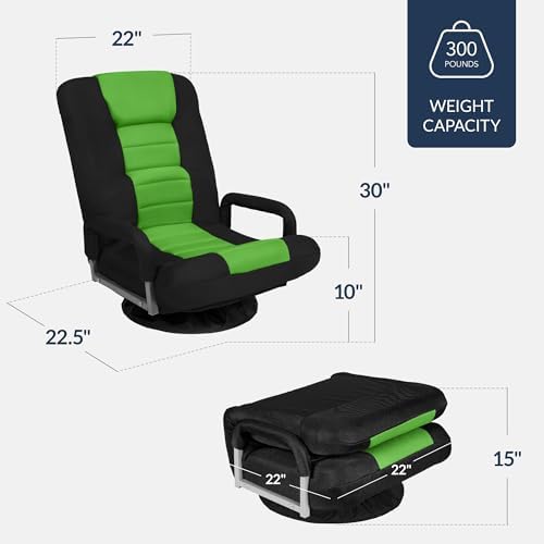 Best Choice Products Swivel Gaming Chair 360 Degree Multipurpose Floor Chair Rocker for TV, Reading, Playing Video Games w/Lumbar Support, Armrest Handles, Adjustable Foldable Backrest - Black/Green - Image 3