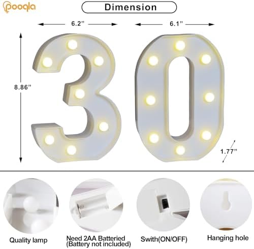 Pooqla 30th Birthday Decorations for Her Him, 35 Colors LED Light Up Numbers with Remote, Multicolor Marquee Numbers 30 Sign for Party Wedding Anniversary Decor 30th Birthday Gift, Number 30 - Image 5