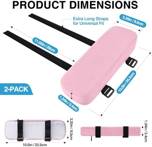 Smiry Memory Foam Office Chair Armrest Pads, Non-Slip Armrest Cushion | Ergonomic Arm Rest Pads with Adjustable Buckles and Straps, Elbow Relief for Desk, Gaming & Wheelchair, Pink, Set of 2 - Image 2