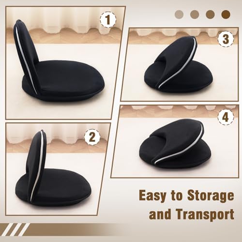 YOUKEEEJOJO Floor Chair 5-Position Adjustable Back Support Chair Foldable Camping, Floor Lounger,Corduroy Fabric, Video-Gaming Reading Watching, Indoor Outdoor Use(Black) - Image 4