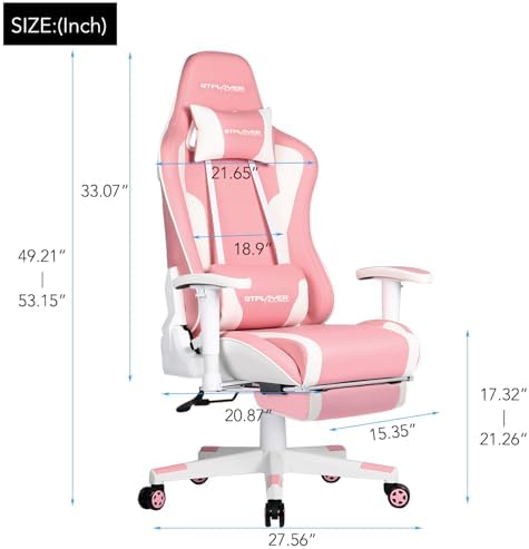 GTPLAYER Gaming Chair with Footrest Speakers Video Game Chair Bluetooth Music Heavy Duty Ergonomic Computer Office Desk Chair (Pink) - Image 3