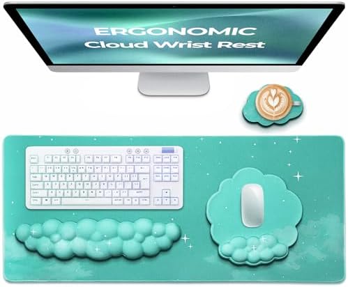 Premium Quality Cloud Wrist Rest Keyboard & Mouse Pad Set – Ergonomic Memory Foam Desk Accessories with Wrist Support & Cloud Coaster Wrist Rest for Office & Gaming- Mint by TheTrulyCharter