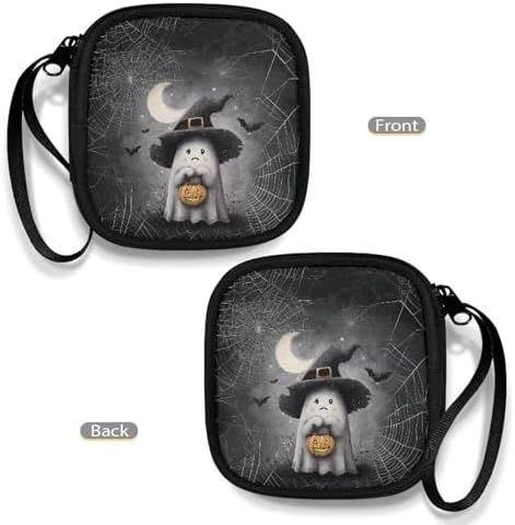 Halloween Ghost Bat Lightweight Headphone Storage Bag, Portable Headset Carrying Pouch Headphone Case Bag Soft Travel Pouch for Ear Headphones-Pink - Image 4