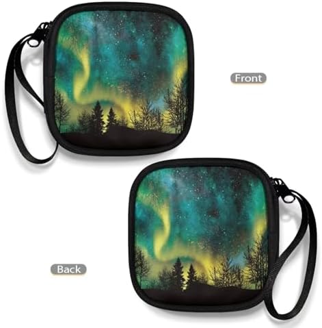 Green Starry Night Tree Carrying Earphone Case Pouch Storage Bag Holder-Earbud Case Mini Pouch Headset Storage Case Bags for Headphone, Bluetooth - Image 4