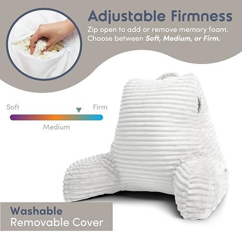 Nestl Reading Pillow with Shredded Memory Foam, Luxe Cut Plush Back Pillow for Sitting Up in Bed, Back and Arms Adjustable Support for Adult & Teens, Backrest Pillows with Washable Cover White - Image 3