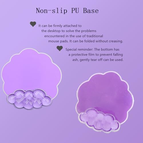 Gel Cloud Wrist Rest Keyboard Clear Purple Mouse Pad with Wrist Rest Set 3PCS Ergonomic Cool Keyboard Wrist Pad Cute Acrylic Coaster Non-Slip Base Cute Transparent Mouse Wrist Pad Support for Computer - Image 2