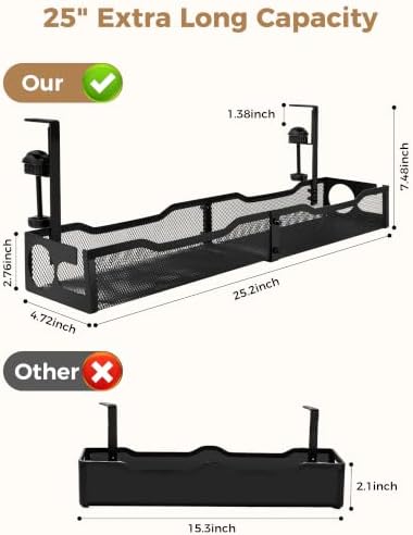 Cable Management Under Desk 25'' Metal Cord Organizer, Black - Image 3