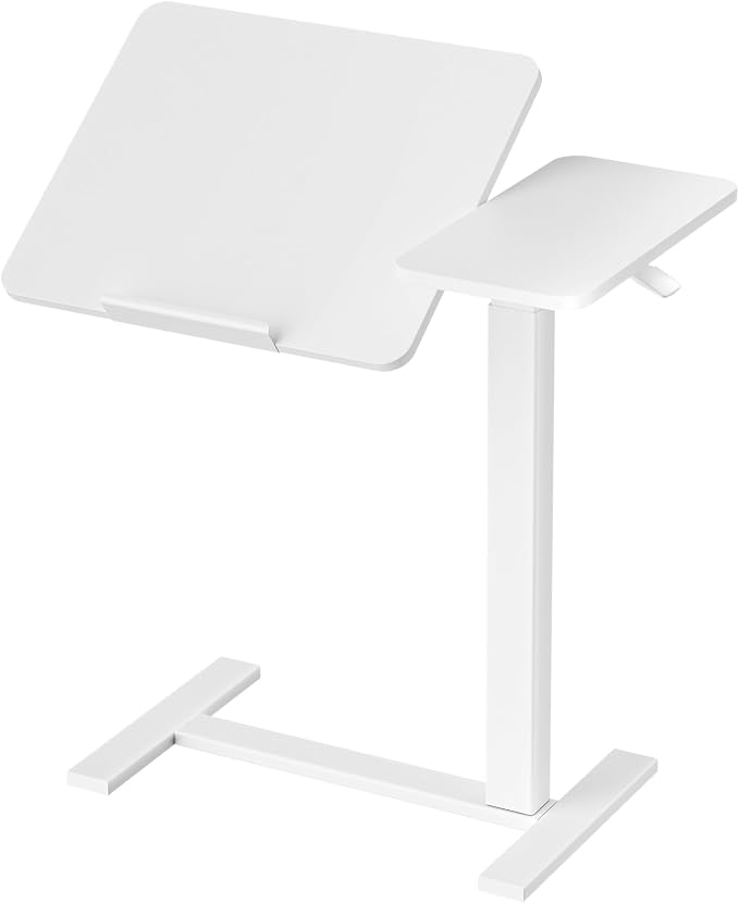 DUMOS Adjustable Bedside Overbed Table with Wheels, White by DumosLifestyle