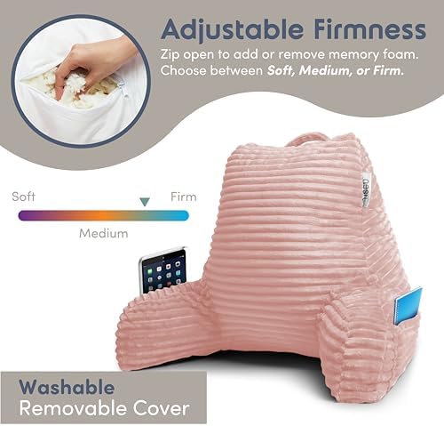 Nestl Reading Pillow with Shredded Memory Foam, Luxe Cut Plush Back Pillow for Sitting Up in Bed, Back and Arms Adjustable Support for Adult & Teens, Backrest Pillows with Washable Cover Peach Beige - Image 3