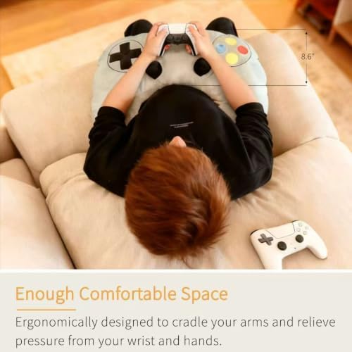 Gaming Pillow, Lap Desk Reading Pillow for Adults Teens, Arm Support Pillow for Sitting in Bed Sofa, Playing Steam Deck/Switch/Xbox/PS5, Gamer Gifts for Men Teenage Boy, Light Grey - Image 2