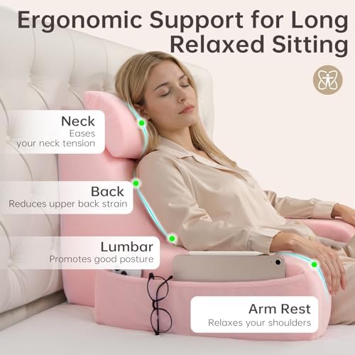 ENITYA 19" Reading Pillow for Bed with Firm Back Support & Big Pockets - Image 2