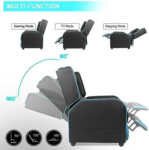 BOSSIN Gaming Recliner Chair for Adults 400lbs Racing Style Sofa Big and Tall PU Leather Recliner Seating, Modern Ergonomic Lounge Comfortable Home Movie Theater for Living Room(Cyan) - Image 5