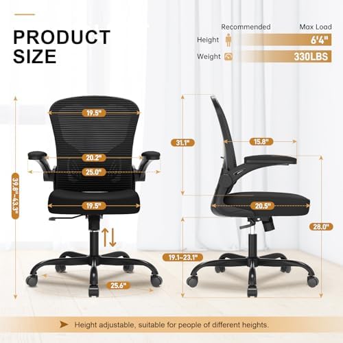 Synorla Office Chair|Ergonomic Desk Chairs (Pack of 2) | Flip-up Armrests,Mesh Computer Chair,High Back,Comfy Work,Adjustable Lumbar Support - Image 3