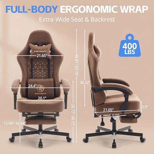 Gaming Chair Breathable Leather with Pocket Spring Cushion, Wide and High Ergonomic Office Chair with Headrest, Computer Gaming Chair with Footrest for Adult and Teen (Brown Leather) - Image 2