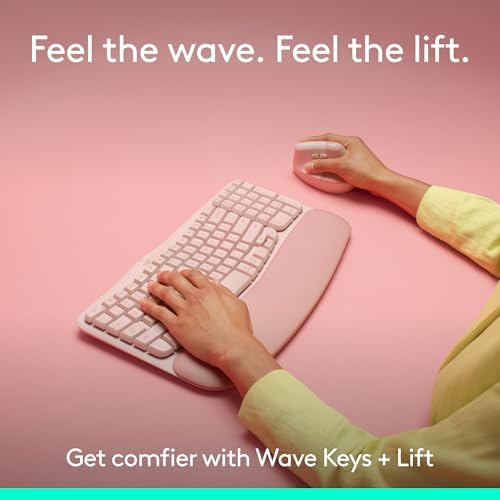 Logitech Wave Keys & Lift Vertical Mouse Ergonomic Wireless Combo - Rose - Image 2
