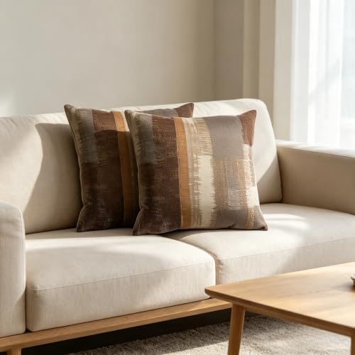 Decorative Throw Pillow Covers, Abstract Brushstroke Pattern in Brown and Gray Tones, Modern Artistic Design, Set of 2，18x18 Pillows Linen Pillowcase - Image 6