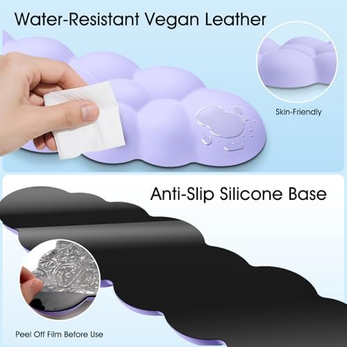 Cloud Wrist Rest Keyboard Cushion and Cloud Mouse Pad, Purple | 4-in-1 Ergonomic Cloud Keyboard Wrist Rest Set, Memory Foam, Arm Support for Palm, Cute Desk Accessory for PC Gaming Setup - Image 5