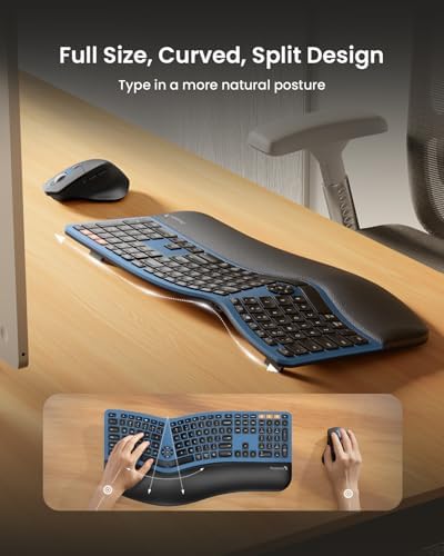 ProtoArc EKM01 Plus Wireless Ergonomic Keyboard Mouse Combo - Blue - Image 2