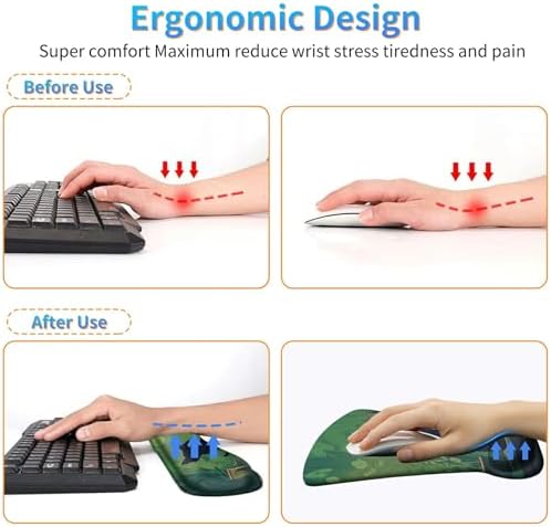 Ergonomic Mouse Pad with Wrist Support Gel Mousepads and Upgrade Keyboard Wrist Rest Pad Set, Coasters Non-Slip PU Base Mouse Mat for Office Gaming Computer Laptop Home, Black Cat Leaf - Image 5