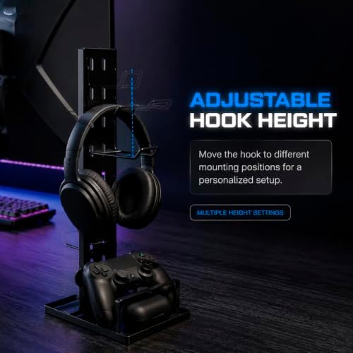 Headset Stand, Metal Controller Holder with 4 Adjustable Hooks, Black Headphone Stand for Desk, Controller Organizer Rack for Game Controllers & Gaming Accessories, Gift for Men Son Husband Boyfriend - Image 3