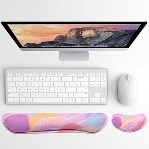 Dapesuom Enlarge Keyboard Wrist Rest, Memory Foam Wrist Cushion for Desk Mats Support, Typing Pain Relief Keyboard Mouse Pad Rests Set with Non-Slip Base for Gaming Laptop Computer, Purple Abstract - Image 2