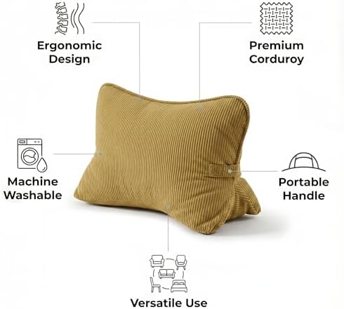 Pat. Pend. Corduroy Lumbar Support Back Pillow for Reading & Lounging, Ergonomic Triangle Cushion for Sofa, Armchair & Bed Sitting, Removable Washable Cover, Mustard Yellow - Image 4