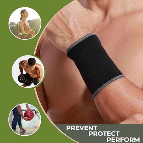 NeoTech Care Wrist Band Support Sleeve - Elastic & Breathable Knitted Fabric Compression Brace - for Tennis, Gym, Sport, Tendonitis (Black Color, Size S, 1 Unit) - Image 5