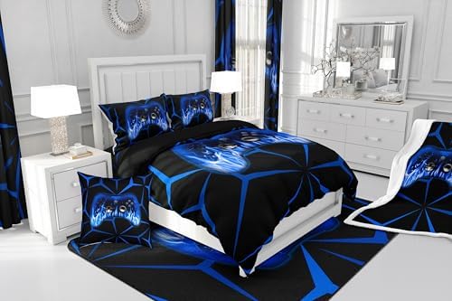 Feelyou Kids Gamer Comforter Set,Gaming Bedding Set Full Size for Boys Girls,3D Geometric Video Game Console Comforter,Blue and Black Game Contoller Bed Set for All Season - Image 6