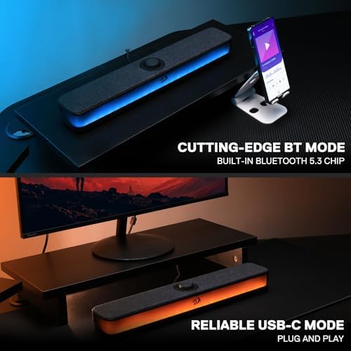 Redragon GS515 RGB Desktop Soundbar, 2.0 Stereo Enhanced Sound, BT 5.3 - Image 3